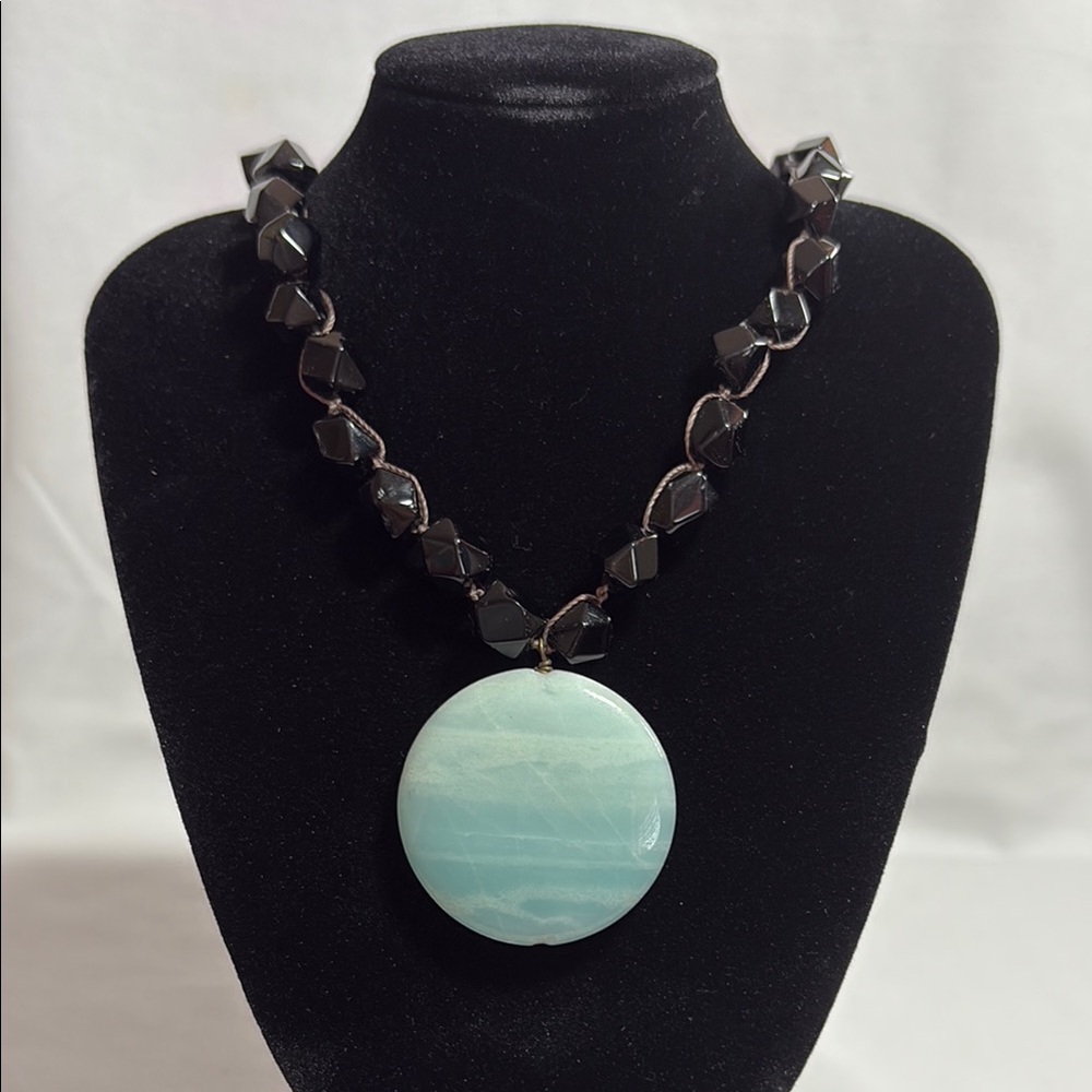 Elegant Black and Aqua Stone Necklace